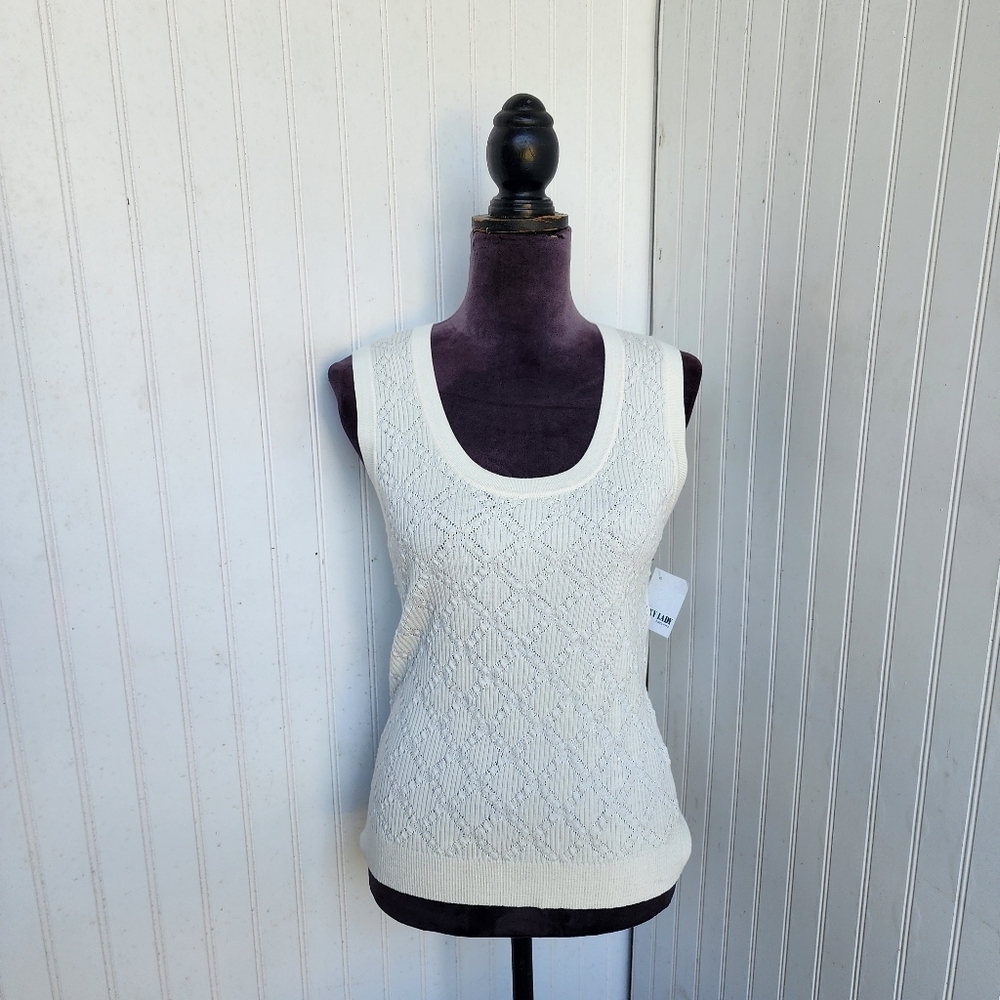 NWT $104 Oo La La Ivory Knit Viscose Rayon Stretch Tank Top Sleveless Sz M